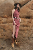 Spiritual Gangster Clothing Simone Rib Maxi Dress Style CWDR002 in Both Canyon and Blue Jean;Ribbed Racer Back Maxi Dress; 