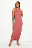 Spiritual Gangster Clothing Simone Rib Maxi Dress Style CWDR002 in Both Canyon and Blue Jean;Ribbed Racer Back Maxi Dress; 