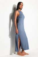 Spiritual Gangster Clothing Simone Rib Maxi Dress Style CWDR002 in Both Canyon and Blue Jean;Ribbed Racer Back Maxi Dress; 