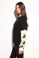Spiritual Gangster Clothing Yin Yang Stack Lyric Sweater Style CWKW029YNG in Black Multi; Color Block Yin Yang Fall Sweater