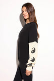 Spiritual Gangster Clothing Yin Yang Stack Lyric Sweater Style CWKW029YNG in Black Multi; Color Block Yin Yang Fall Sweater
