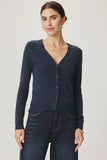 Splendid Clothing Christa Cardigan Style RS6K880SE MDI in Mood Indigo. button front stretchy knit fabric v-neck spring cardigan for casual coffee runs to dressed-up dinners.