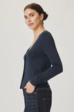Splendid Clothing Christa Cardigan Style RS6K880SE MDI in Mood Indigo. button front stretchy knit fabric v-neck spring cardigan for casual coffee runs to dressed-up dinners.
