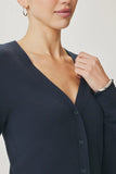 Splendid Clothing Christa Cardigan Style RS6K880SE MDI in Mood Indigo. button front stretchy knit fabric v-neck spring cardigan for casual coffee runs to dressed-up dinners.