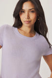 Splendid Clothing Emerson Short Sleeve Sweater Style RS6S270SE in Both Lavender and in Perfect Blue; Lightweight Short Sleeve Spring Summer cashmere blend knit top. Elevated leisure style.