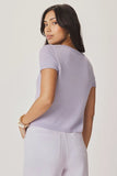 Splendid Clothing Emerson Short Sleeve Sweater Style RS6S270SE in Both Lavender and in Perfect Blue; Lightweight Short Sleeve Spring Summer cashmere blend knit top. Elevated leisure style.