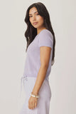 Splendid Clothing Emerson Short Sleeve Sweater Style RS6S270SE in Both Lavender and in Perfect Blue; Lightweight Short Sleeve Spring Summer cashmere blend knit top. Elevated leisure style.