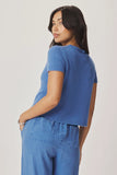 Splendid Clothing Emerson Short Sleeve Sweater Style RS6S270SE in Both Lavender and in Perfect Blue; Lightweight Short Sleeve Spring Summer cashmere blend knit top. Elevated leisure style.