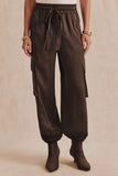 Splendid Clothing Quinn Cargo Pant Style RF6C800SE JAV in Java Brown; Satin, Tie Waist, Java Brown, Women's Cargo Pant