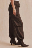 Splendid Clothing Quinn Cargo Pant Style RF6C800SE JAV in Java Brown; Satin, Tie Waist, Java Brown, Women's Cargo Pant