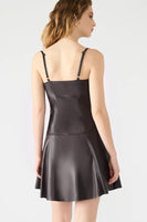 Steve Madden Abbott Dres Style BP308425BRON in Fossil Brown;Faux Leather Mini Dress; Faux Leather Fit & Flare Fall Mini Dress