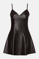 Steve Madden Abbott Dres Style BP308425BRON in Fossil Brown;Faux Leather Mini Dress; Faux Leather Fit & Flare Fall Mini Dress