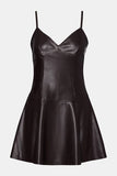 Steve Madden Abbott Dres Style BP308425BRON in Fossil Brown;Faux Leather Mini Dress; Faux Leather Fit & Flare Fall Mini Dress