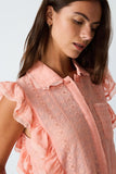 Steve Madden Adeline Top  Style SB09344 in Apricot Gelato. Women's Cotton Blend peach color ruffle eyelet button front short sleeve spring summer feminine top