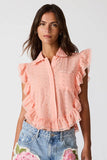 Steve Madden Adeline Top  Style SB09344 in Apricot Gelato. Women's Cotton Blend peach color ruffle eyelet button front short sleeve spring summer feminine top