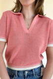 Steve Madden Apparel ASPYN Sweater Top Style SA11492 in Spiced Coral. Rayon Blend Peach colored johnny collar open knit spring summer sweater top
