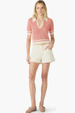 Steve Madden Apparel ASPYN Sweater Top Style SA11492 in Spiced Coral. Rayon Blend Peach colored johnny collar open knit spring summer sweater top