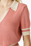 Steve Madden Apparel ASPYN Sweater Top Style SA11492 in Spiced Coral. Rayon Blend Peach colored johnny collar open knit spring summer sweater top