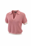 Steve Madden Apparel ASPYN Sweater Top Style SA11492 in Spiced Coral. Rayon Blend Peach colored johnny collar open knit spring summer sweater top