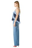 Steve Madden Apparel Adalina Top Style SA09436 in Vintage Navy; Blue Polka Dot Ruffle Chiffon Spring Summer Tank Top