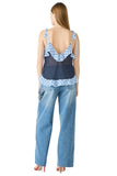 Steve Madden Apparel Adalina Top Style SA09436 in Vintage Navy; Blue Polka Dot Ruffle Chiffon Spring Summer Tank Top