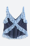 Steve Madden Apparel Adalina Top Style SA09436 in Vintage Navy; Blue Polka Dot Ruffle Chiffon Spring Summer Tank Top