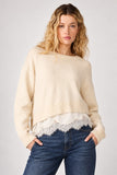 Steve Madden Apparel Aries Lace Hem Sweater Style SC11294CREM in Cream; Lace Hem Layered Look Sweater