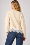 Steve Madden Apparel Aries Lace Hem Sweater Style SC11294CREM in Cream; Lace Hem Layered Look Sweater