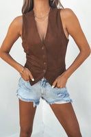 Steve Madden Apparel Barrett Vest Style BP304737CCCF in Chicory Coffee;Faux Suede Brown Vest Top; 