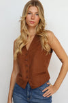 Steve Madden Apparel Barrett Vest Style BP304737CCCF in Chicory Coffee;Faux Suede Brown Vest Top; 