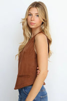 Steve Madden Apparel Barrett Vest Style BP304737CCCF in Chicory Coffee;Faux Suede Brown Vest Top; 