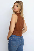 Steve Madden Apparel Barrett Vest Style BP304737CCCF in Chicory Coffee;Faux Suede Brown Vest Top; 