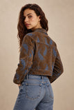 Steve Madden Apparel Dove Jacket style SC04217TEPS in Teal Paisley; Cropped Jacket to wear with high waisted denim.  Girls Night Jacket