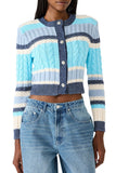 Steve Madden Apparel Eviee Cardigan Style SA11074 in Multi Stripe; Striped Cropped Button Front Spring Cardigan; 