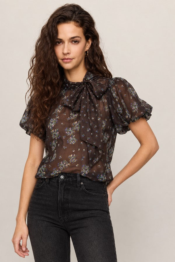 Lolanie Tie Neck Puff Sleeve Top