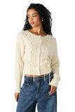 Steve Madden Apparel Saidee Cardigan Style Number BP406965 in Cream; Ribbon Tie Detail Cable Knit Cardigan Sweater