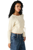 Steve Madden Apparel Saidee Cardigan Style Number BP406965 in Cream; Ribbon Tie Detail Cable Knit Cardigan Sweater