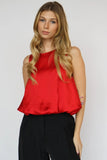 Steve Madden Apparel Yazmin Top Style BP404751 in Dark Red;Red Satin Top;Perfect for holiday top; 