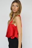 Steve Madden Apparel Yazmin Top Style BP404751 in Dark Red;Red Satin Top;Perfect for holiday top; 