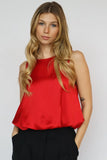 Steve Madden Apparel Yazmin Top Style BP404751 in Dark Red;Red Satin Top;Perfect for holiday top; 