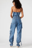 Steve Madden Apparel Zara Jumpsuit Style BO303934BLDM;Strapless Denim Jumpsuit;Denim Cargo Jumpsuit;Steve Madden Strapless Deniim Cargo Jumpsuit; 