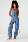 Steve Madden Apparel Zara Jumpsuit Style BO303934BLDM;Strapless Denim Jumpsuit;Denim Cargo Jumpsuit;Steve Madden Strapless Deniim Cargo Jumpsuit; 