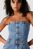Steve Madden Apparel Zara Jumpsuit Style BO303934BLDM;Strapless Denim Jumpsuit;Denim Cargo Jumpsuit;Steve Madden Strapless Deniim Cargo Jumpsuit; 