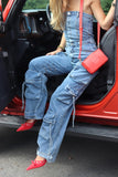 Steve Madden Apparel Zara Jumpsuit Style BO303934BLDM;Strapless Denim Jumpsuit;Denim Cargo Jumpsuit;Steve Madden Strapless Deniim Cargo Jumpsuit; 