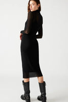 Steve Madden Apparel vivienne dress Style bm408434 in BLack;Sheer Black Midi Dress;Steve Madden Sheer Black Mock Neck Dress