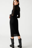 Steve Madden Apparel vivienne dress Style bm408434 in BLack;Sheer Black Midi Dress;Steve Madden Sheer Black Mock Neck Dress