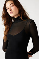 Steve Madden Apparel vivienne dress Style bm408434 in BLack;Sheer Black Midi Dress;Steve Madden Sheer Black Mock Neck Dress