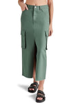 Steve Madden Benson Skirt Style BO109940DPFR in Deep Forest;Cargo Skirt;Cargo Midi Skirt;Steve Madden Cargo Skirt; 