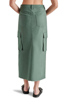 Steve Madden Benson Skirt Style BO109940DPFR in Deep Forest;Cargo Skirt;Cargo Midi Skirt;Steve Madden Cargo Skirt; 