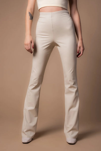 Steve Madden Clothing Citrine Faux Leather Flares Style BN303697 in BONE;Vegan Leather Flare Leggings;Steve Madden Flare Leggings; 